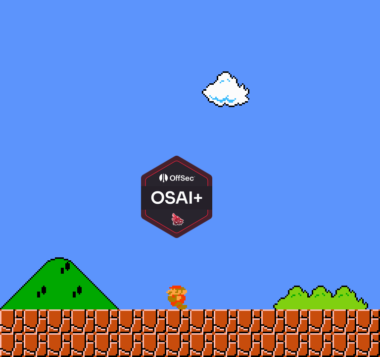 Mario jumping into the OSAI+ badge